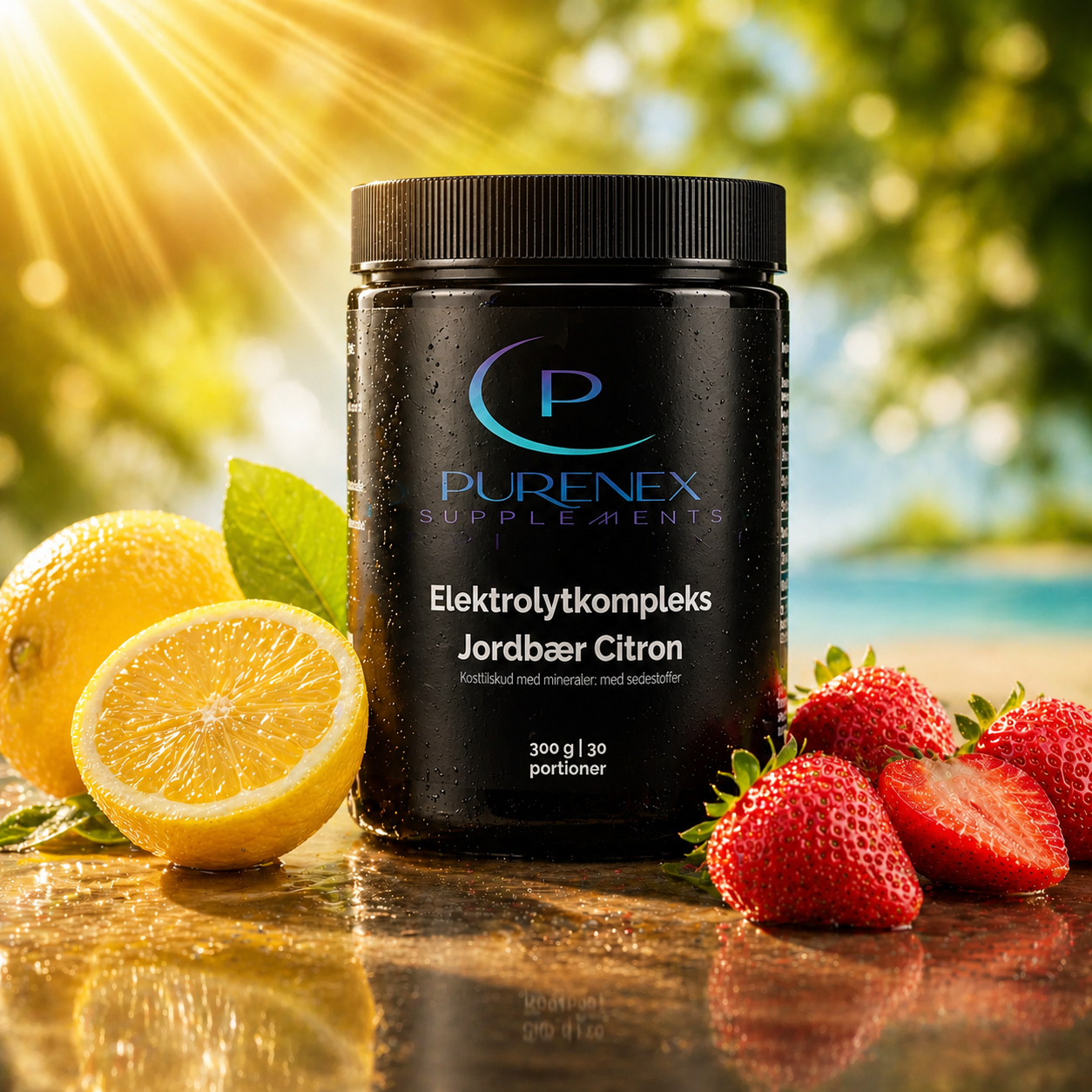 Elektrolytpulver Jordbær Citron – 300 g.