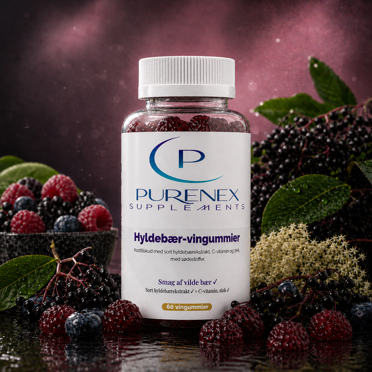 Hyldebær + vitamin C + zink vingummier – 60 stk.